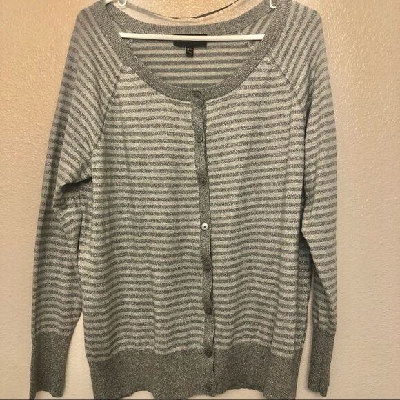 Lane Bryant knit gray metallic stripped button up cardigan sweater 18/20 - Picture 3 of 14